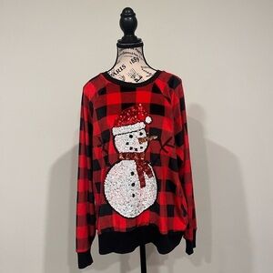 Miss Chievous Buffalo Plaid Snowman Sweater